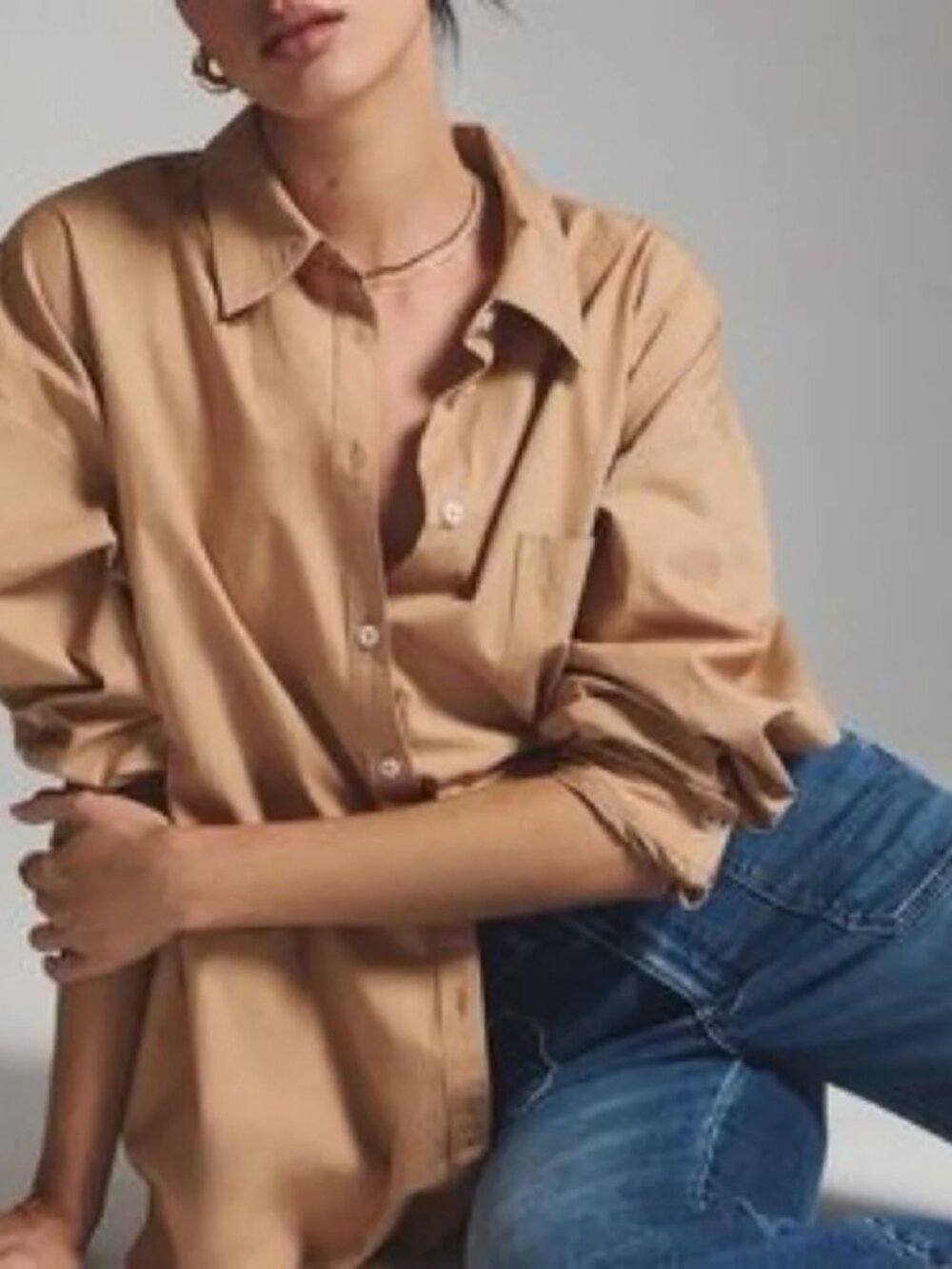 Maeve Casual Button-Down Shirt in Tan 1X